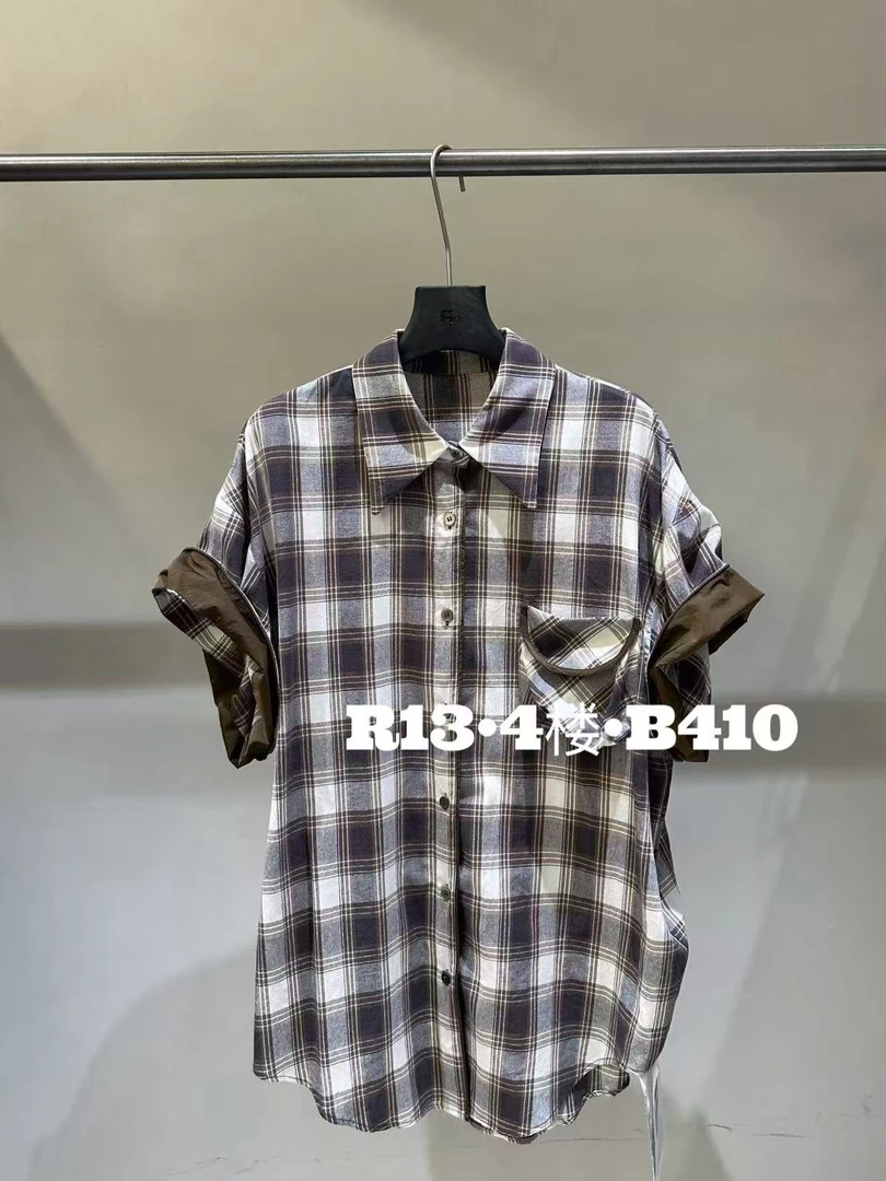 福秒-袖口拼色！格子休闲百搭衬衫（13R5769#）R13