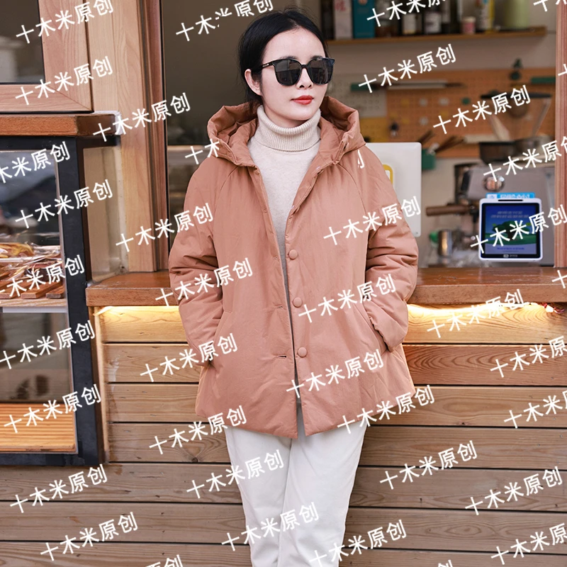 以后/十木米原创冬季新款全棉文艺百搭连帽加厚棉服短外套女