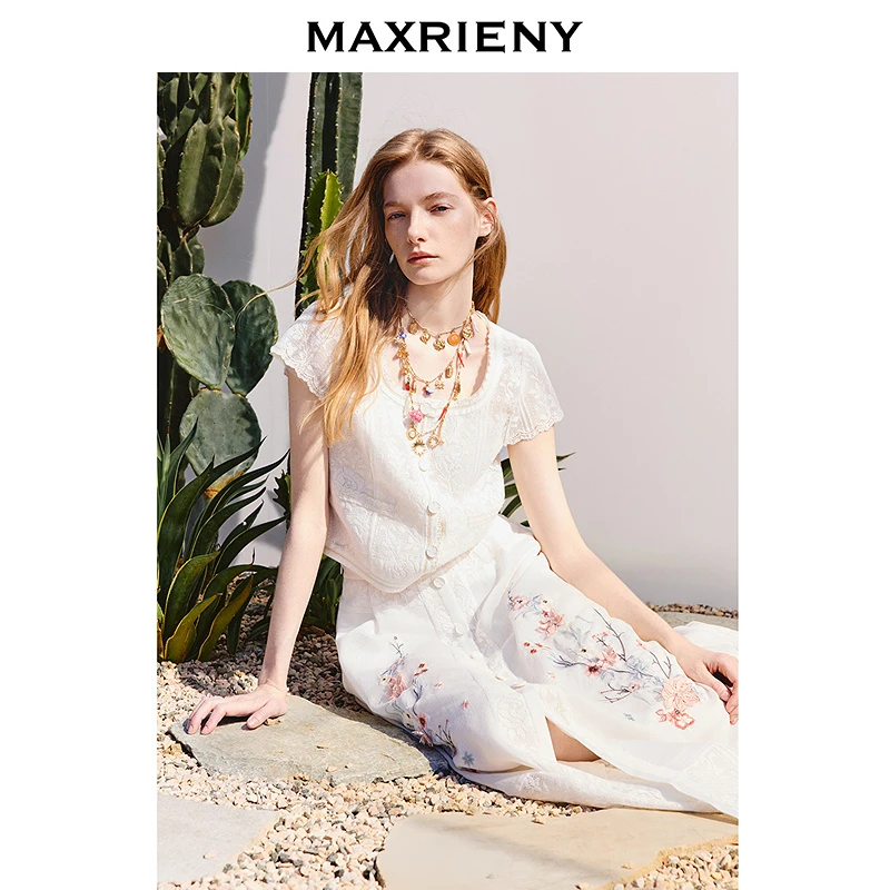 【商场同款】MAXRIENY波嬉风蕾丝千金上衣女修身显瘦女装25夏款