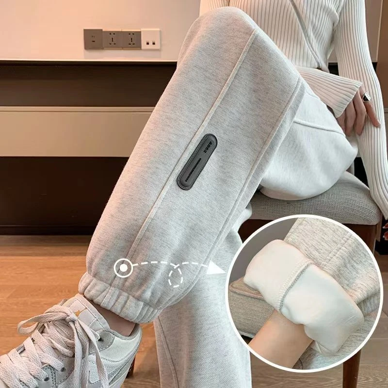 啄木鸟秋冬新款运动裤加绒保暖外穿束脚休闲裤宽松显瘦小个子哈伦