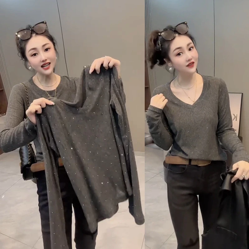 网红爆款时尚减龄修身显瘦纯色圆领上衣女气质百搭简约通勤T恤潮