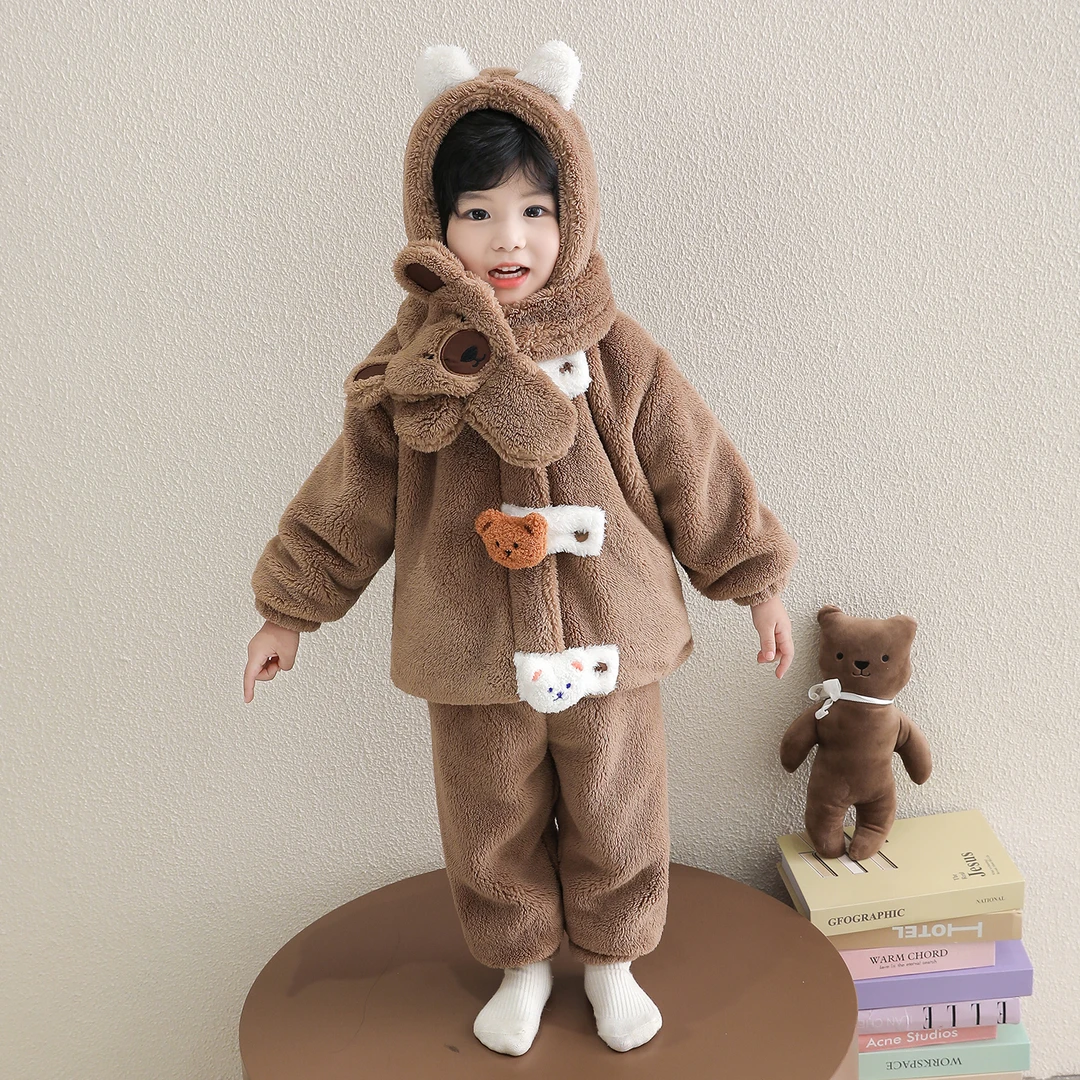 男童睡衣冬季加绒加厚宝宝夹棉冬装法兰绒家居服小儿童珊瑚绒套装