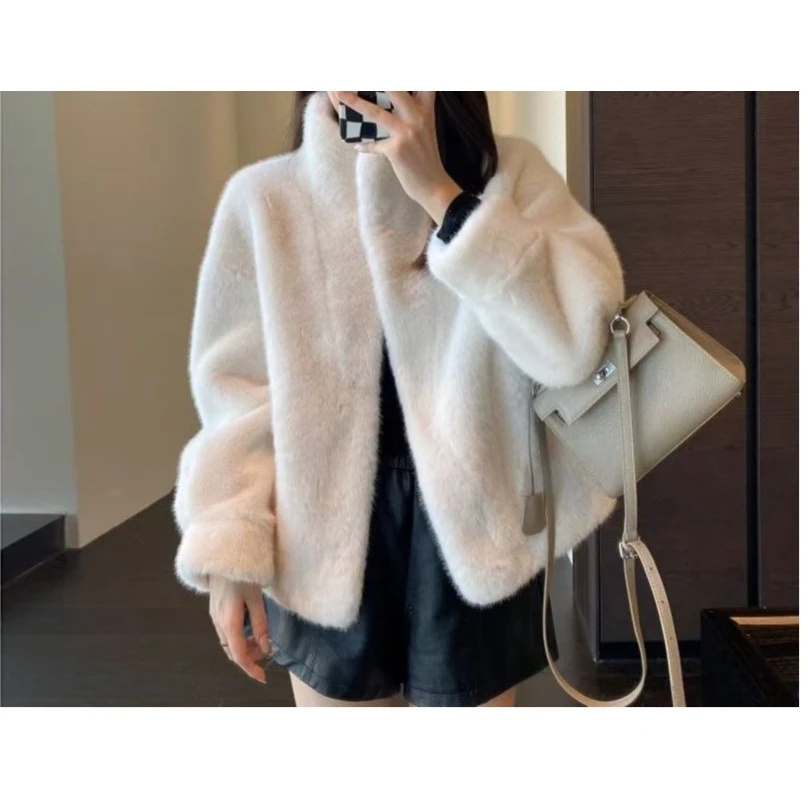 【露姐精品】新款精品欧貂绒立领皮毛一体高端外套女装