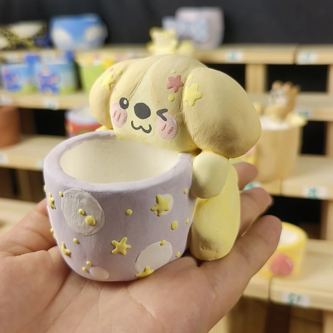 小****守护小狗手捏花盆