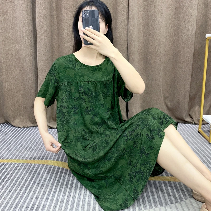 睡裙女夏季高级感棉绸大码不带胸垫加长款宽松舒适睡衣家居服Y161