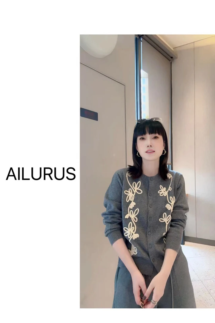 AILURUS【海棠铺绣】2025深圳欧货羊毛刺绣立体花朵百搭开衫