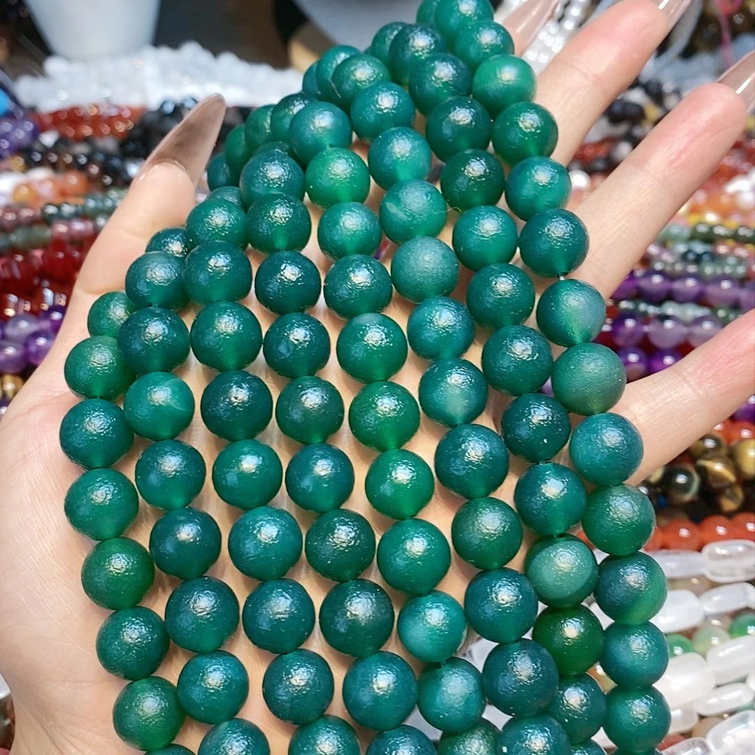 玛瑙/玉髓散珠天然绿玛瑙12mm一条