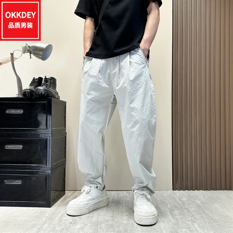 运动速干休闲裤男士夏季新款高级感宽松哈伦裤百搭潮流痞帅长裤子