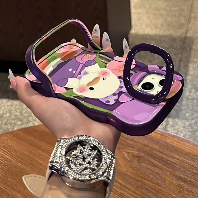 涂鸦春日鸭鸭双支架适用苹果16promax手机壳iphone15小米14华为ma