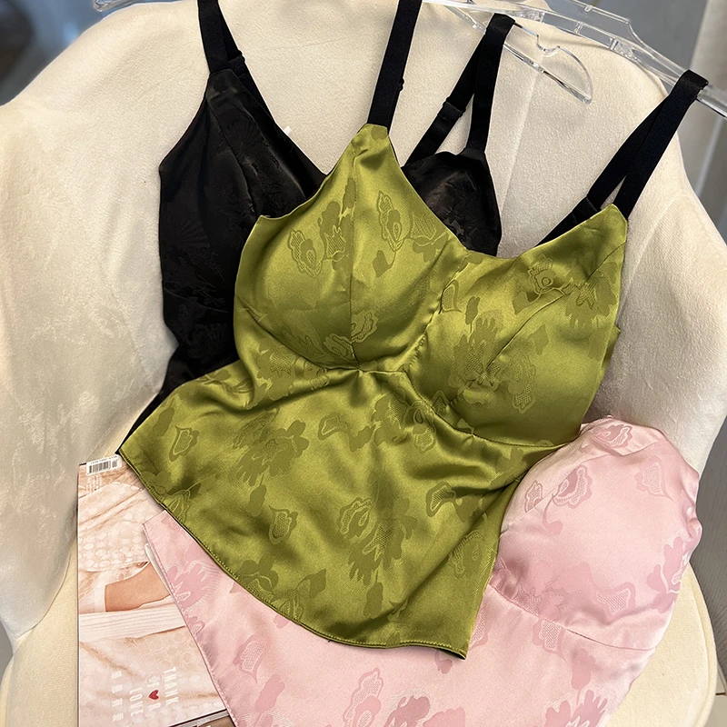 【美背】中式国风双面双穿美背复古内搭四季款打底带胸垫提花吊带