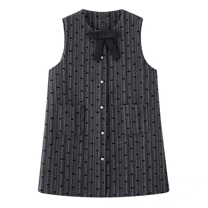 2971女装麦家2025年春季款百搭显瘦无袖波点小香风蝴蝶结连衣裙女