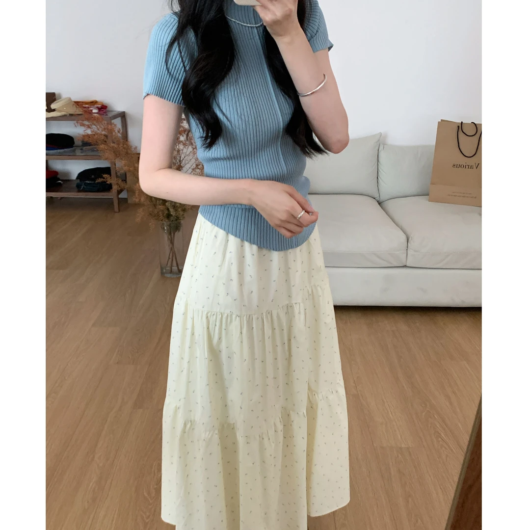 653124#韩系复古小碎花松紧腰半身裙