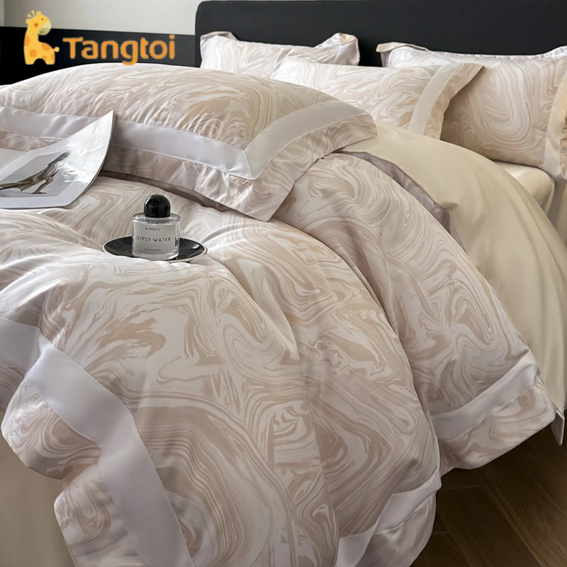 童泰家纺高端夏季高级感数码印花冰丝四件套凉感丝滑被套天丝床单