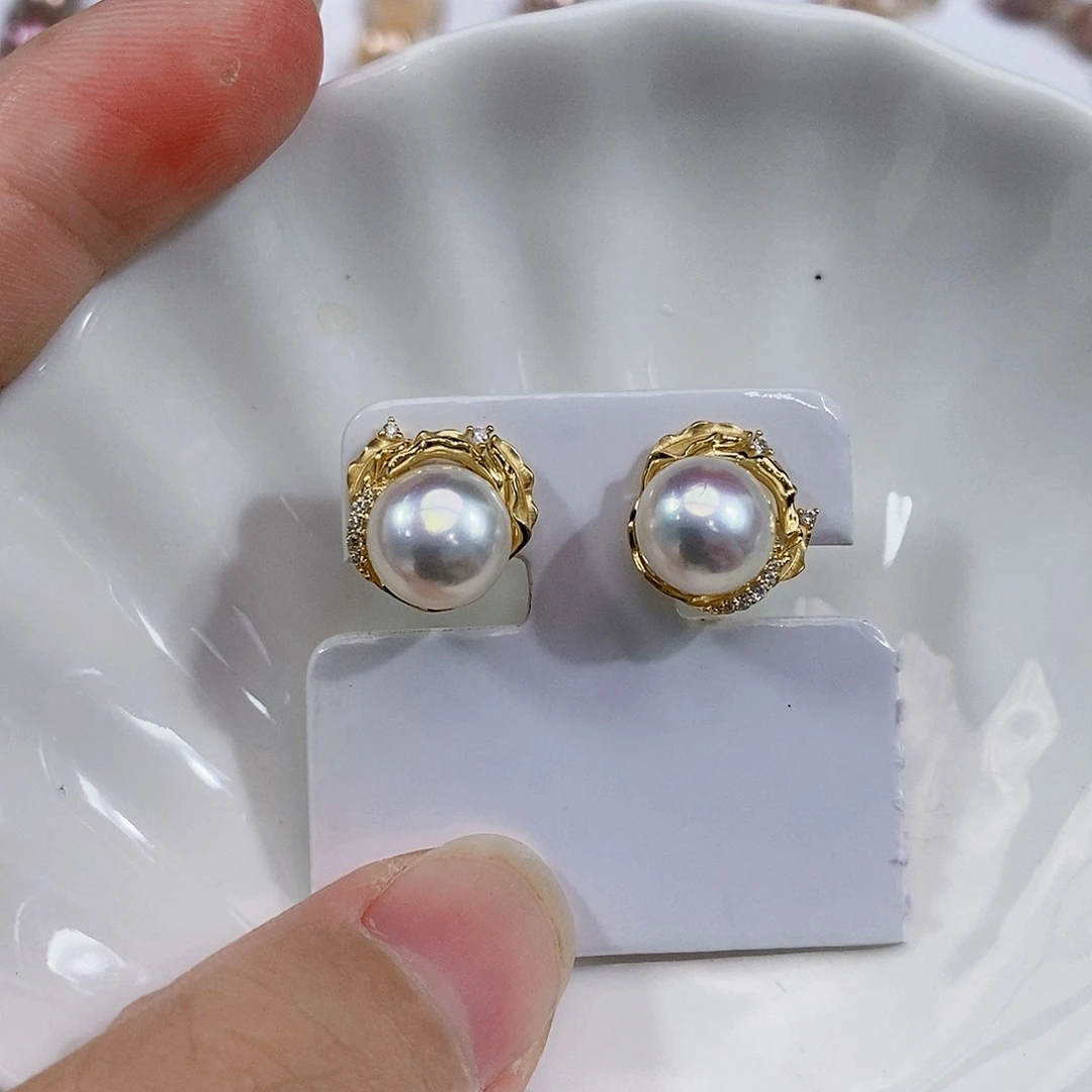 银S925镶嵌淡水珍珠特价淡水无核耳饰