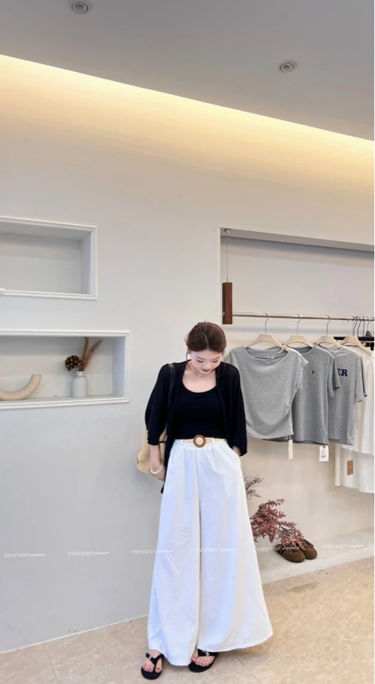 EE【遮肉裤】夏季清爽透气白色简约宽松休闲裤 配腰带