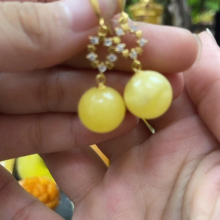 银S925镶嵌颈饰琥珀耳环