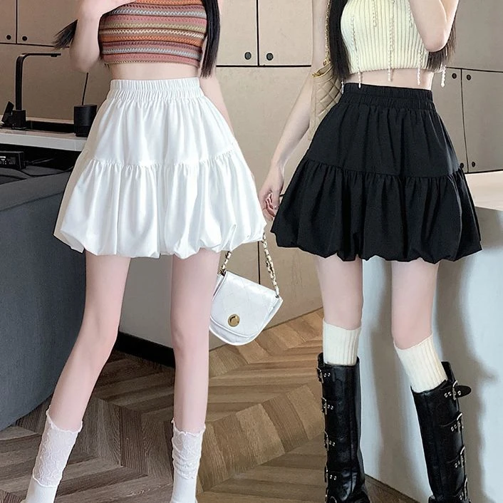 黑色短蓬蓬半身裙包臀短裙韩版高腰花苞裙夏季设计感显瘦小个子