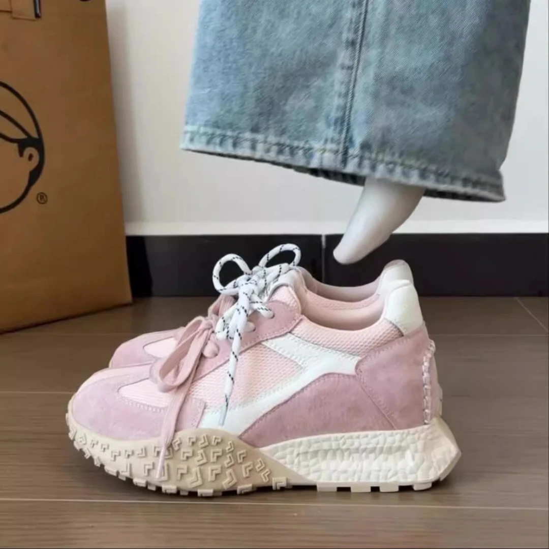 小个子内增高7cm德训鞋女2025年春夏新款厚底拼色休闲女鞋阿甘鞋