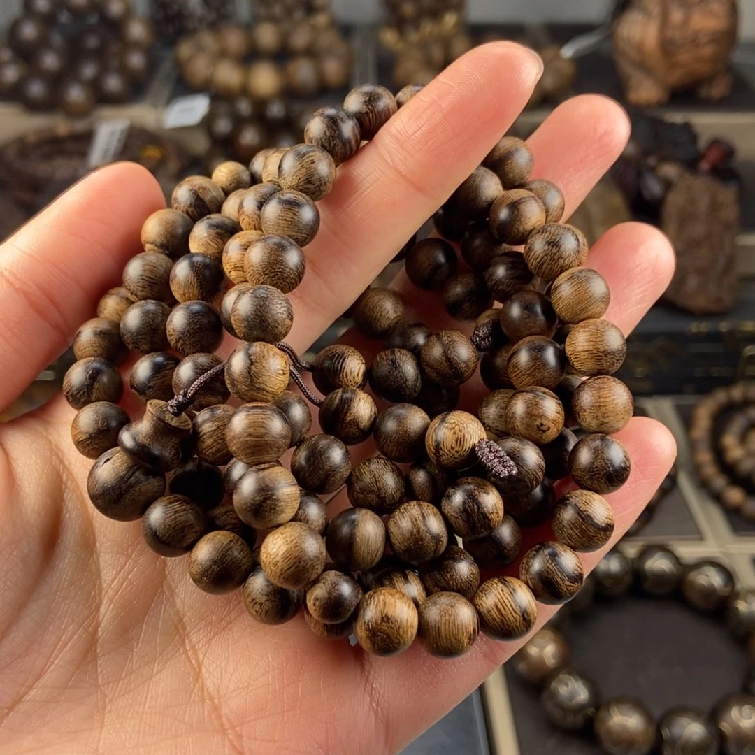 沉香手串孤**惧越南芽庄白棋楠玉化留疤