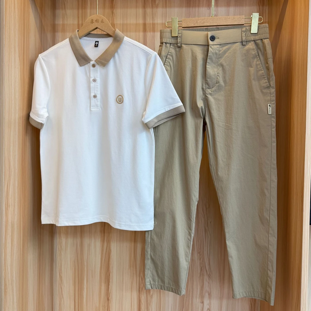 夏季新款男士短袖套装POLO衫休闲百搭潮流翻领T恤两件套一整套装