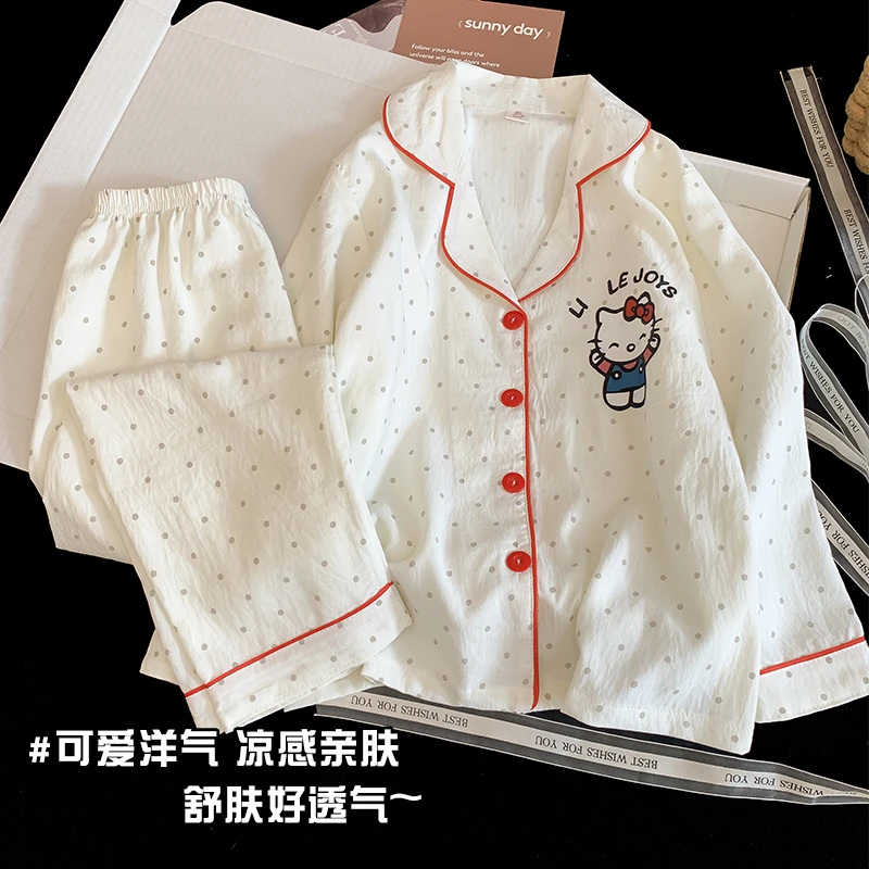 【波点KT猫】春秋款儿童睡衣女中大童长袖休闲透气可外穿家居服套装