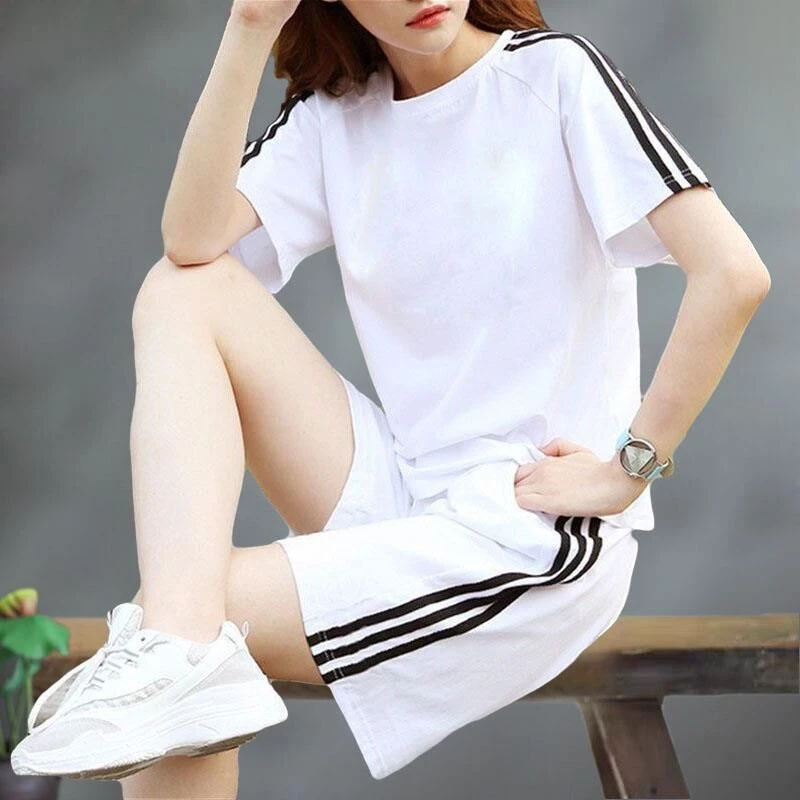 【纯棉】套装女夏季新款大码韩版宽松时尚休闲服短袖短裤运动两件套