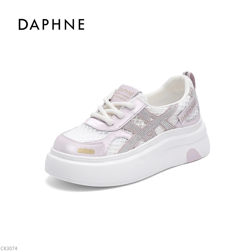 达芙妮韩版2025夏季新款时尚小白鞋女网面透气带钻百搭休闲板鞋C