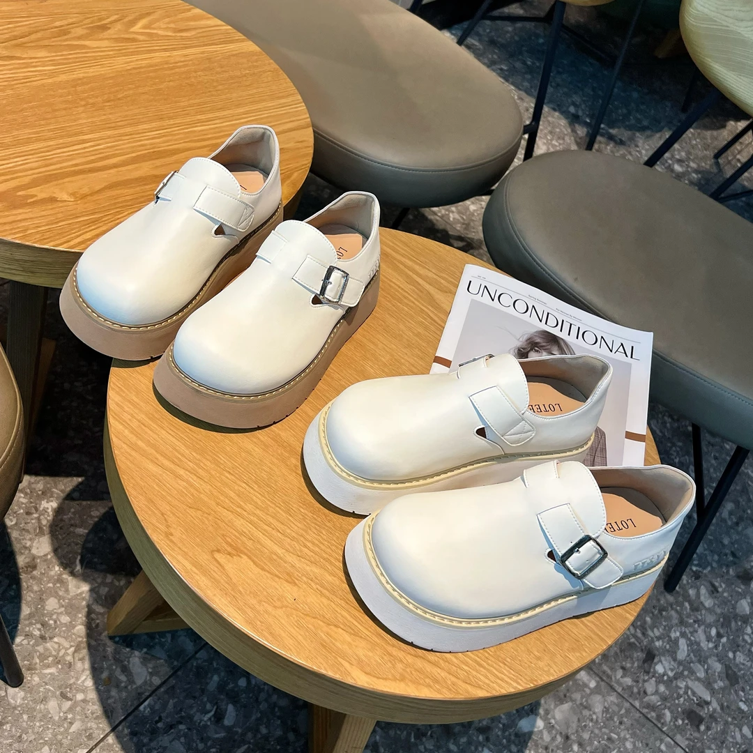 T跟高4cm“富家千金”小白勃肯鞋厚底显瘦简约洋气懒人鞋女268-09