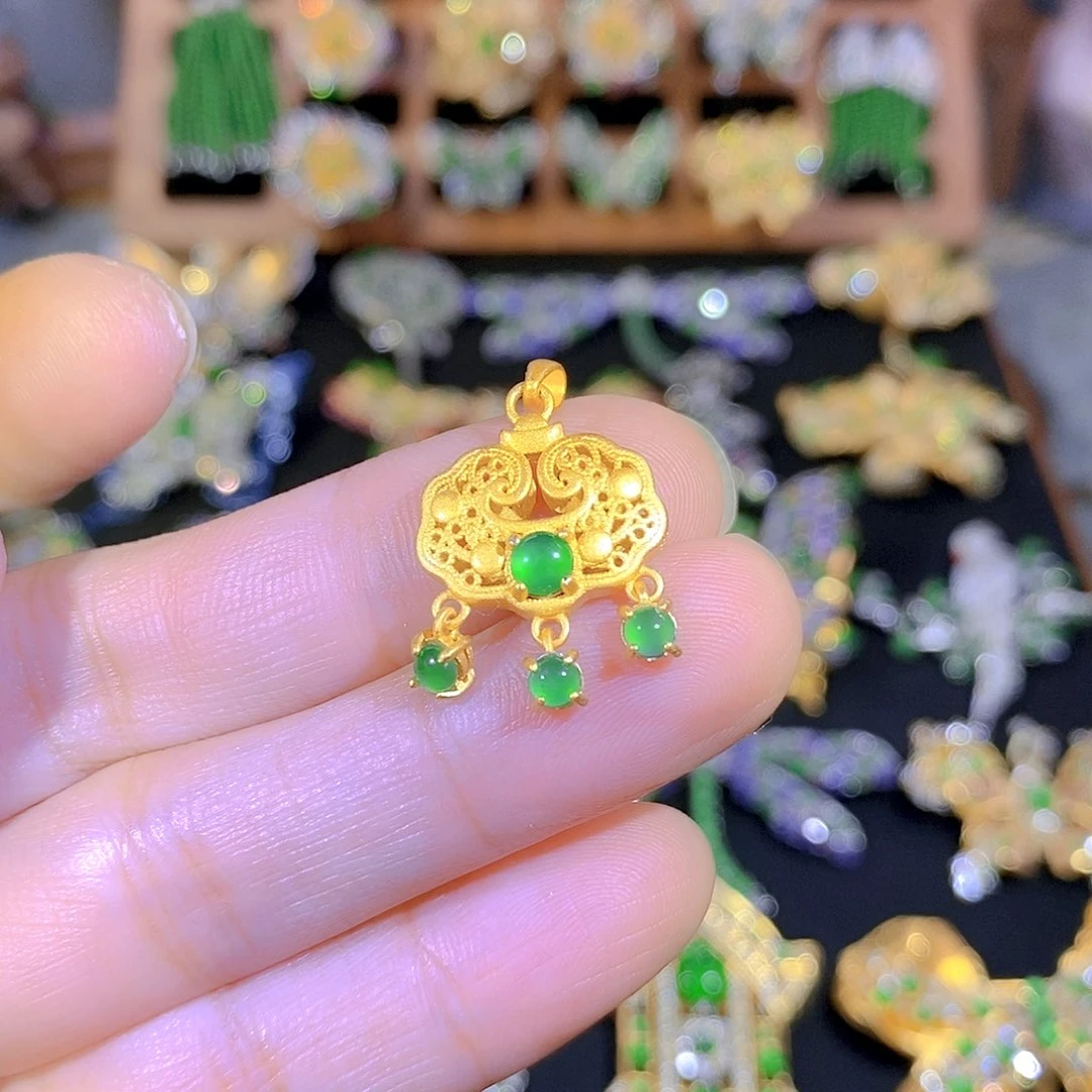 吊坠(不含链)银S925镶嵌翡翠