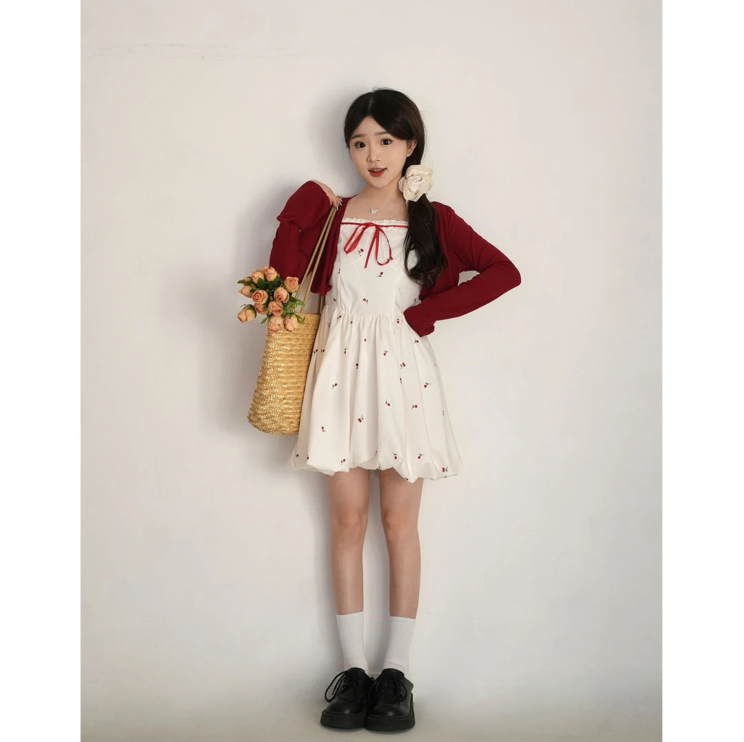 洋洋子【爱乐之城】 甜欲风红色碎花吊带裙春夏收腰法式花苞短裙子