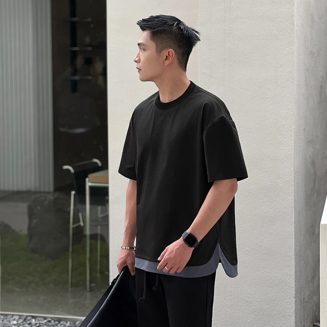 22号穿搭【新型科技面料】7A抗菌单向导湿冰凉夏季拼色T恤短袖男