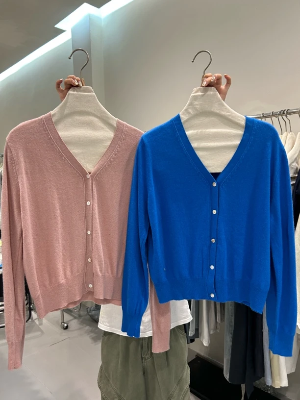 07543 衣长51 简约时尚春秋休闲v领针织开衫