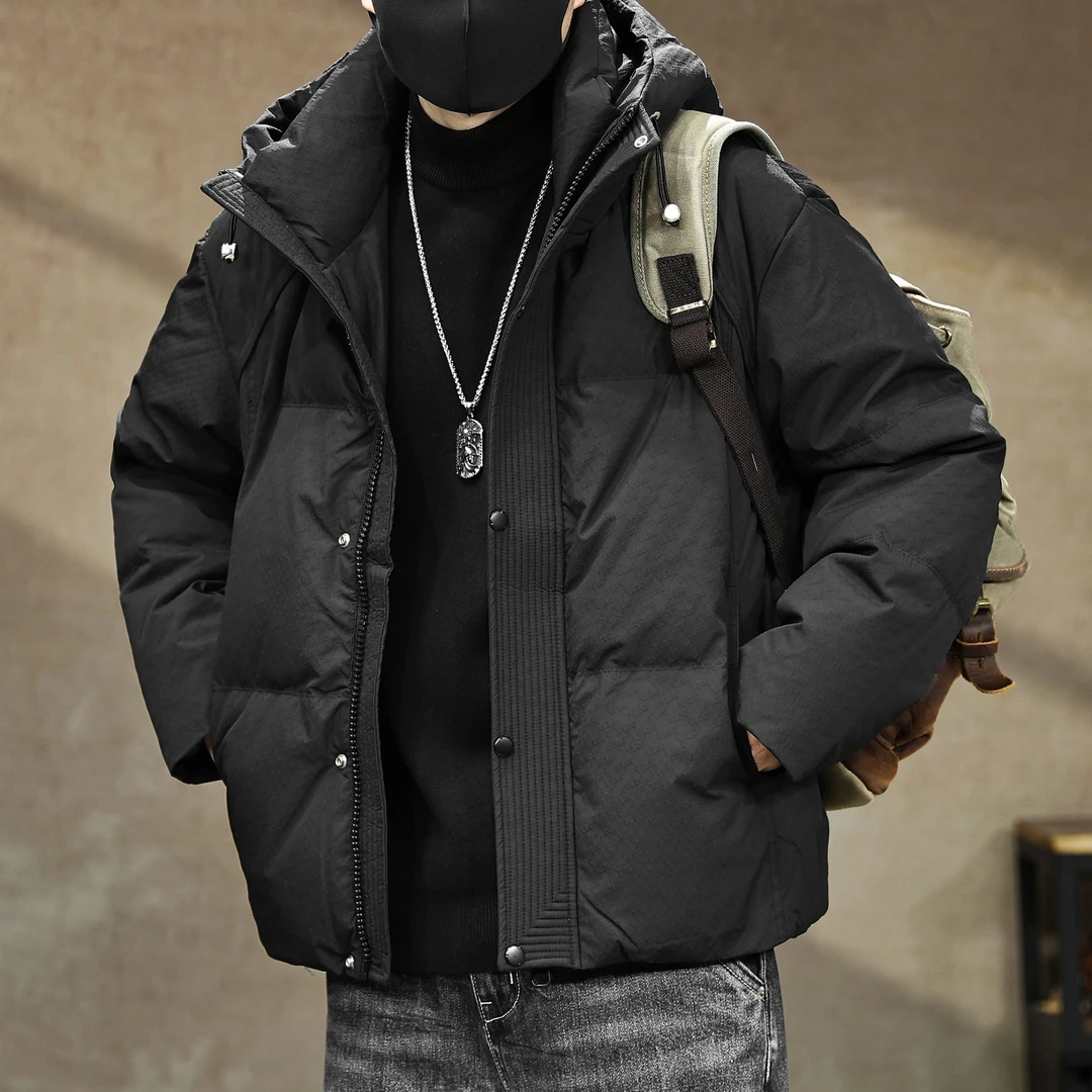 90白鸭绒短款连帽羽绒服男冬季新款户外防寒保暖工装休闲情侣外套