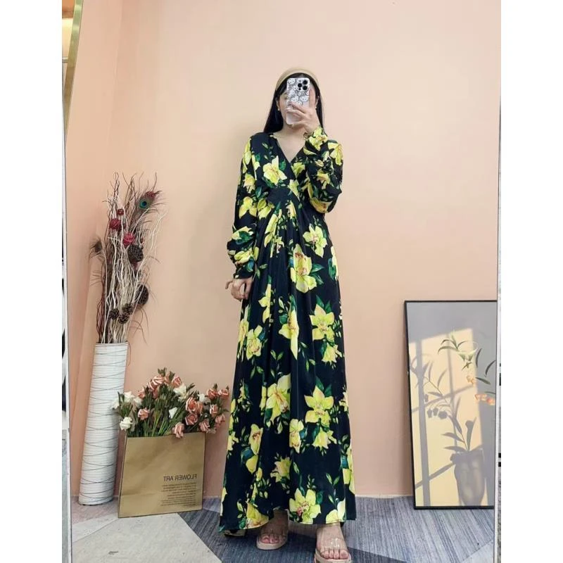 ［依易原创］气质名媛百合高腰缎面连衣裙B0103