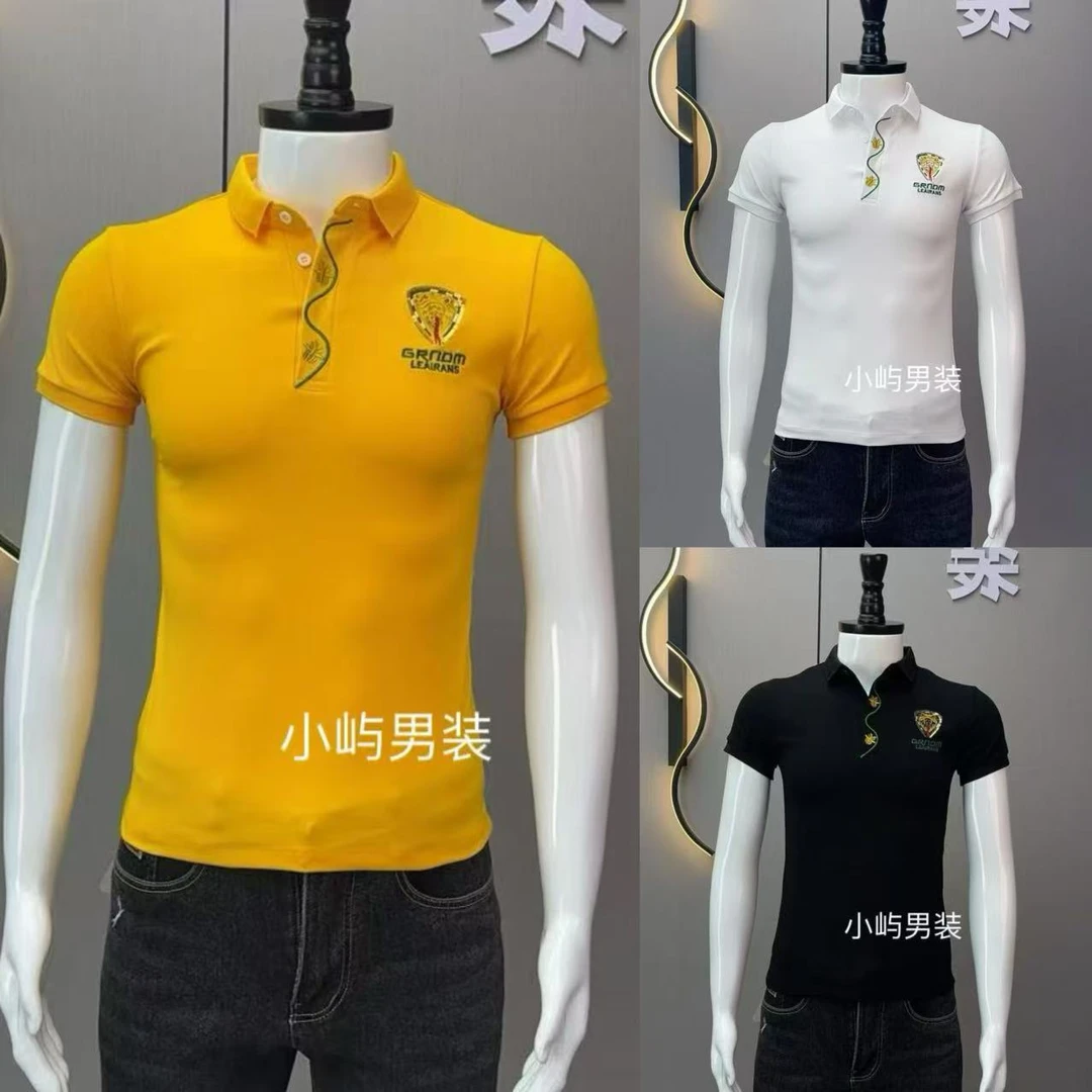 白色翻领POLO衫男士青年修身韩版复古美式潮牌男装休闲夏季透气T