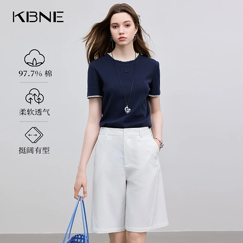 短袖女款爆款2025新款t恤女款KBNE夏季简约宽松圆领刺绣洋气上衣