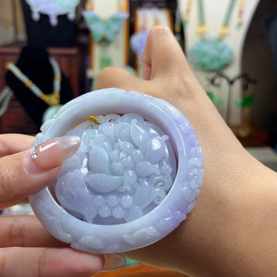 翡翠未镶嵌手镯套装紫翡