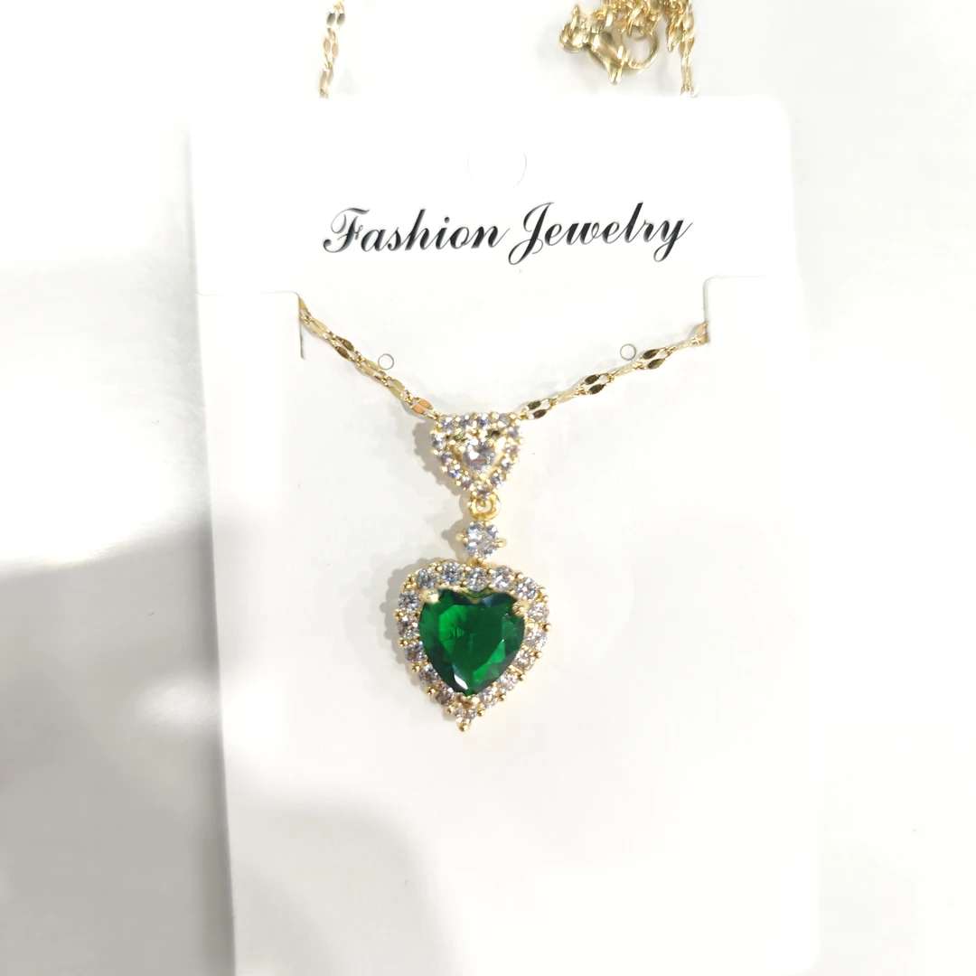 合金树脂项链 绿色爱心项链 KX7