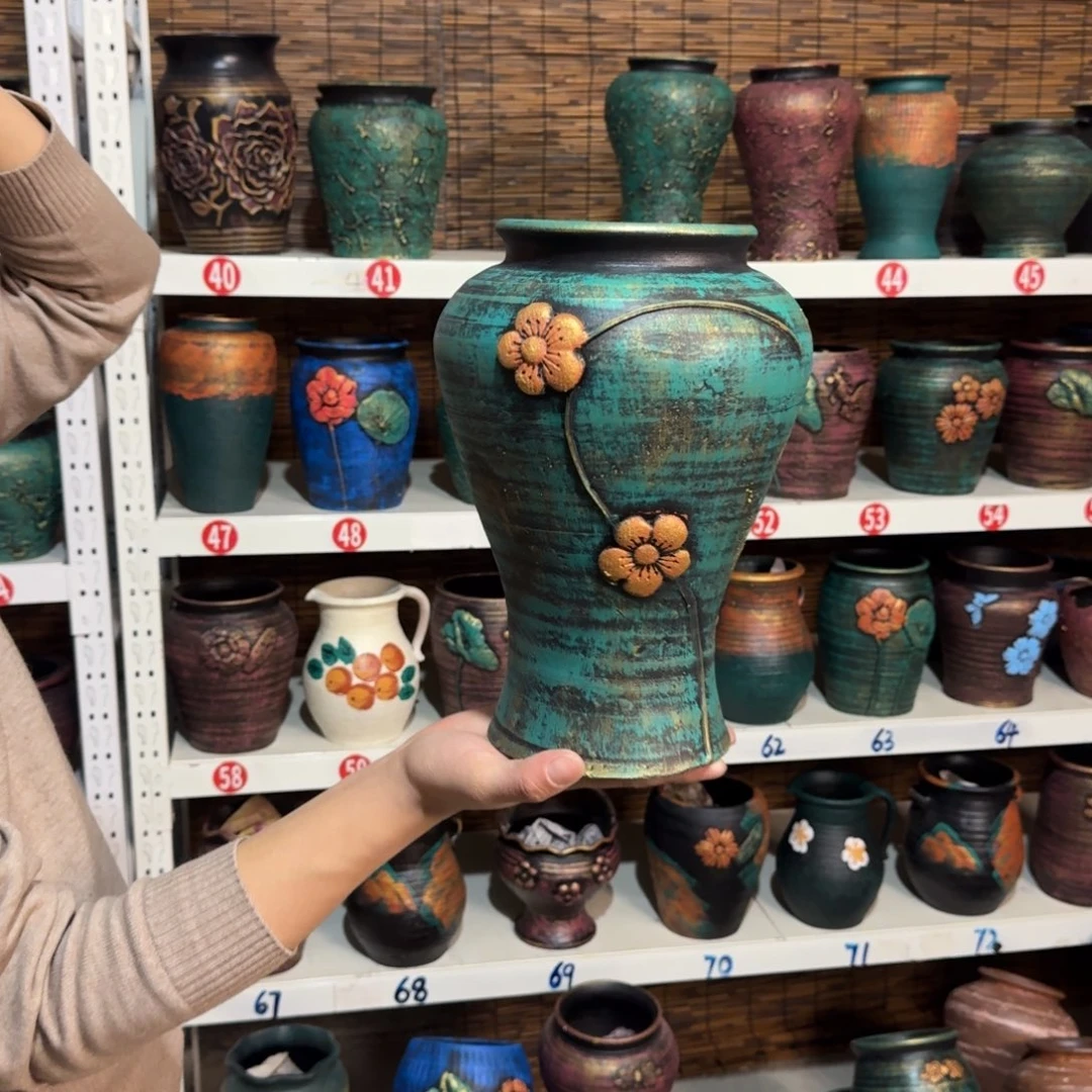 红陶红陶浮雕花盆炸炸炸