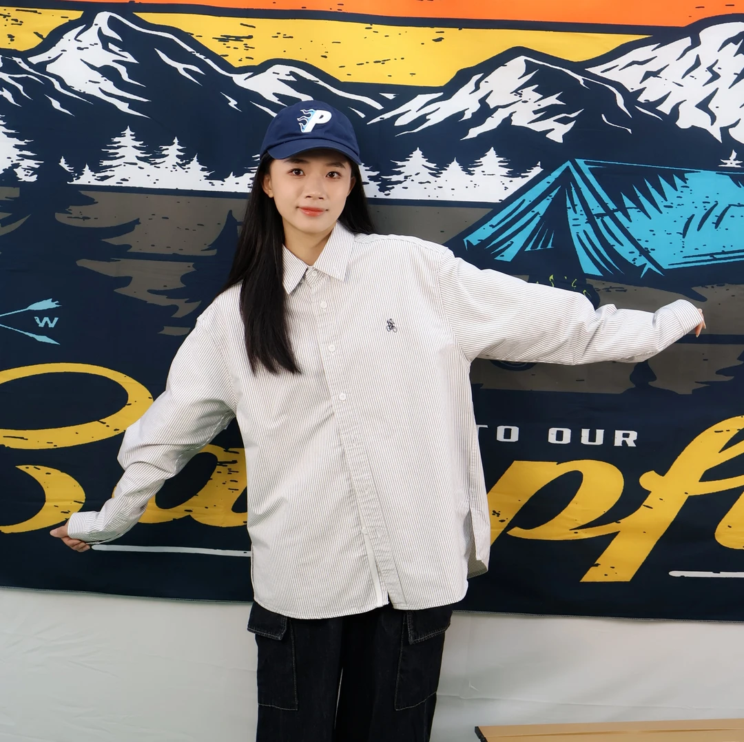 BLNK日系棕色宽松条纹休闲韩版长袖衬衫高级感新款长袖复古衬衣