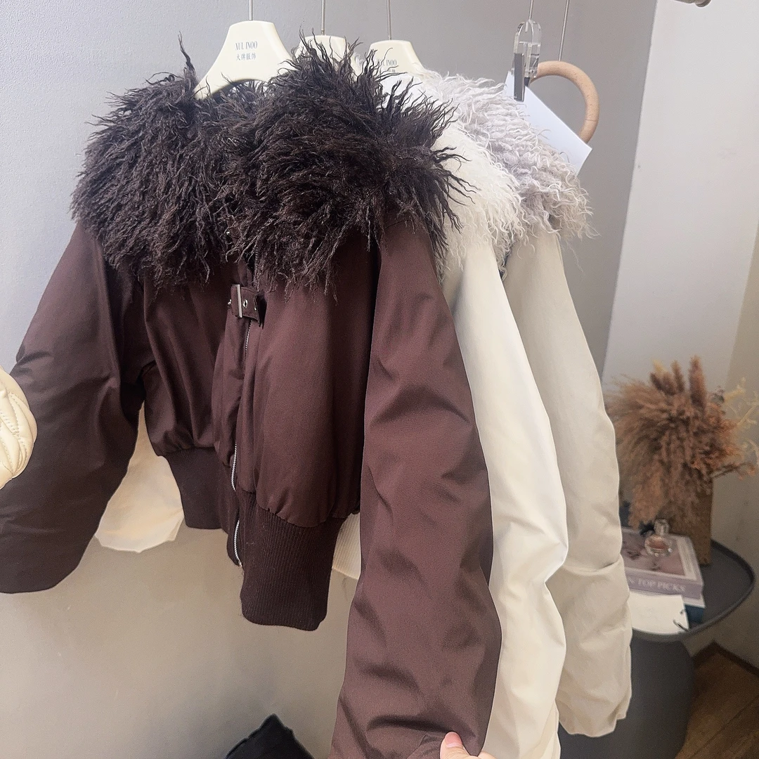 琳心丨秋冬新款棕色休闲毛领拉链开衫宽松外套 4915