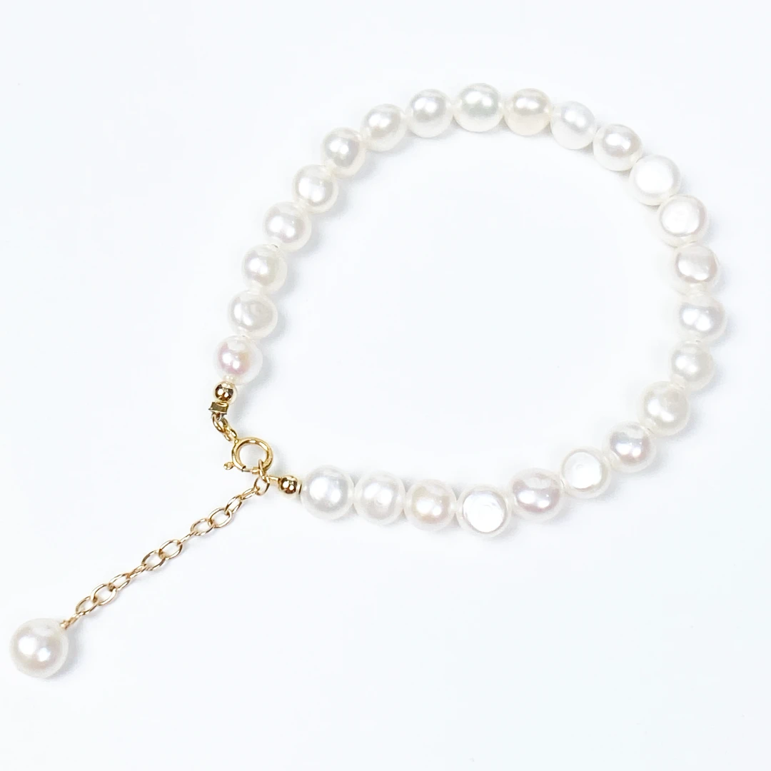 巴洛克淡水珍珠手链两面光注金5%黄金不褪色强光6-7mm小众简约