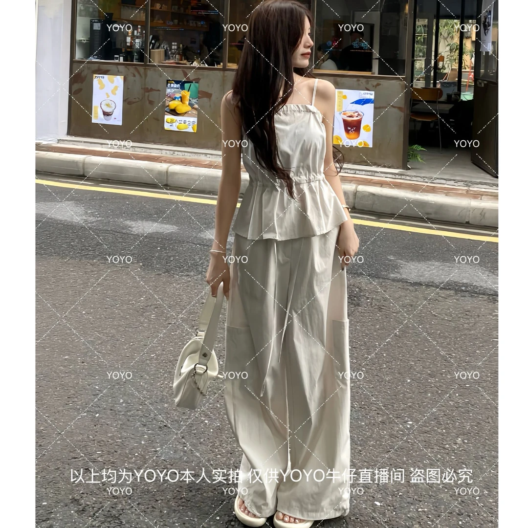 YOYO自制【奶杏工装裤】夏季显瘦法式小众设计感阔腿工装拖地裤