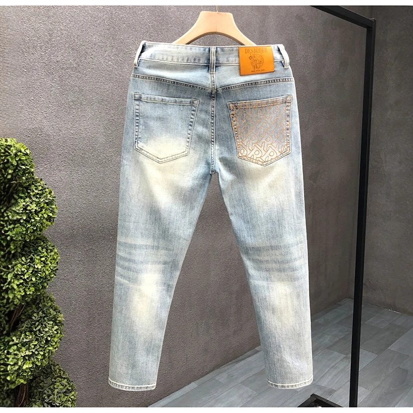 升级款浅色薄款牛仔裤男潮牌直筒九分裤2025夏季新款男士高端裤子