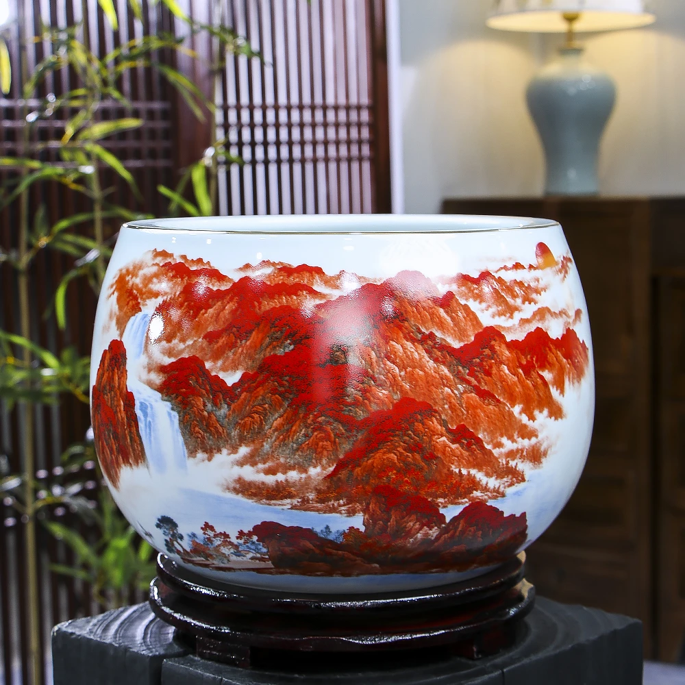 景德镇陶瓷器大号鸿运当头聚宝盆摆件办公室客厅酒柜玄关装饰品