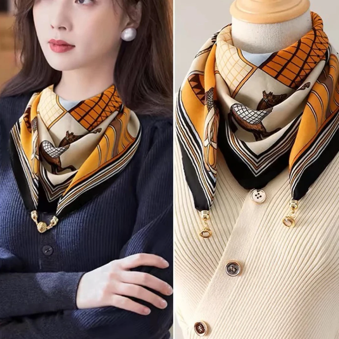 秋冬复古小方巾磁扣丝巾护颈围脖防风保暖女款韩版百搭洋气披肩