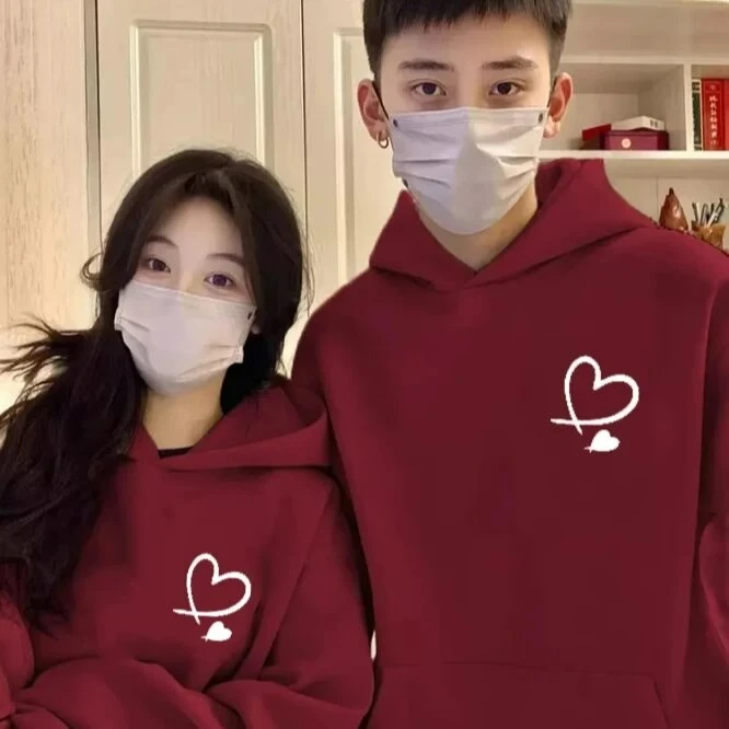 仓石一树本命年红色连帽卫衣男春秋冬季加绒爱心情侣上衣体恤外套