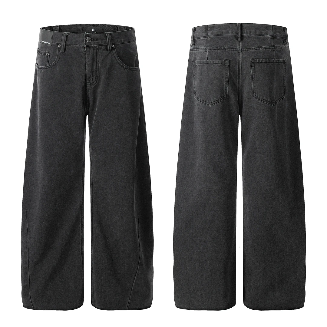 【阔腿弯刀裤】新款复古水洗灰色百搭弯刀牛仔裤男女宽松休闲裤子