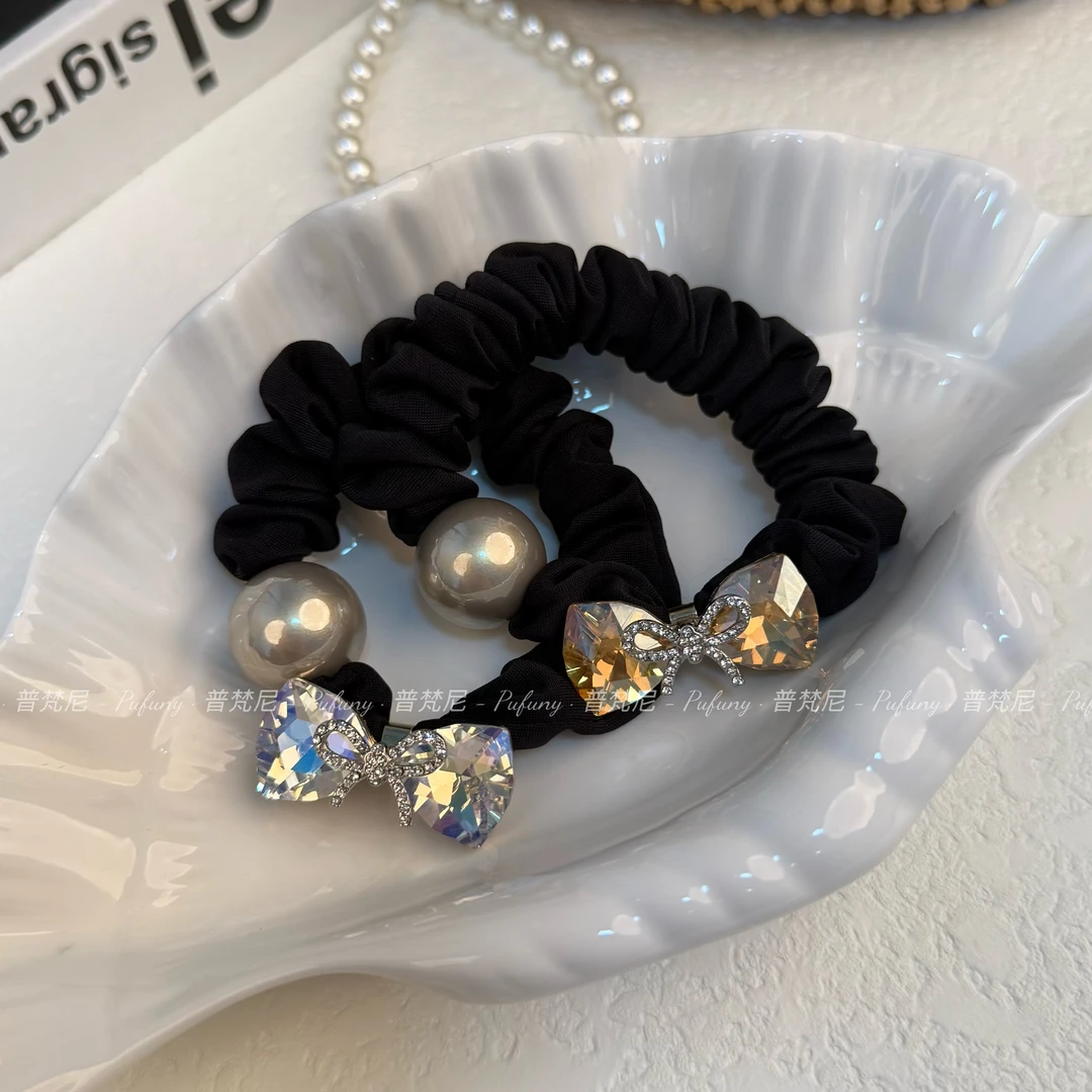 精致闪钻领结蝴蝶结发圈高弹力简约肠圈粗发绳气质丸子头马尾头绳