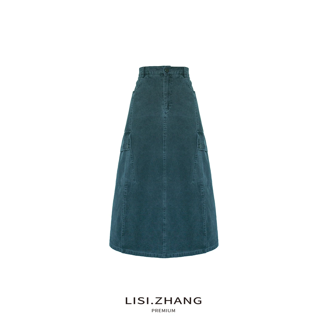 LISI.ZHANG--【全棉A字半身裙】优雅精致高腰口袋大A字半身裙长裙